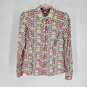 Boden Button Down Shirt Women US 6 Multicolor Leaf Print Cotton Long Sleeve